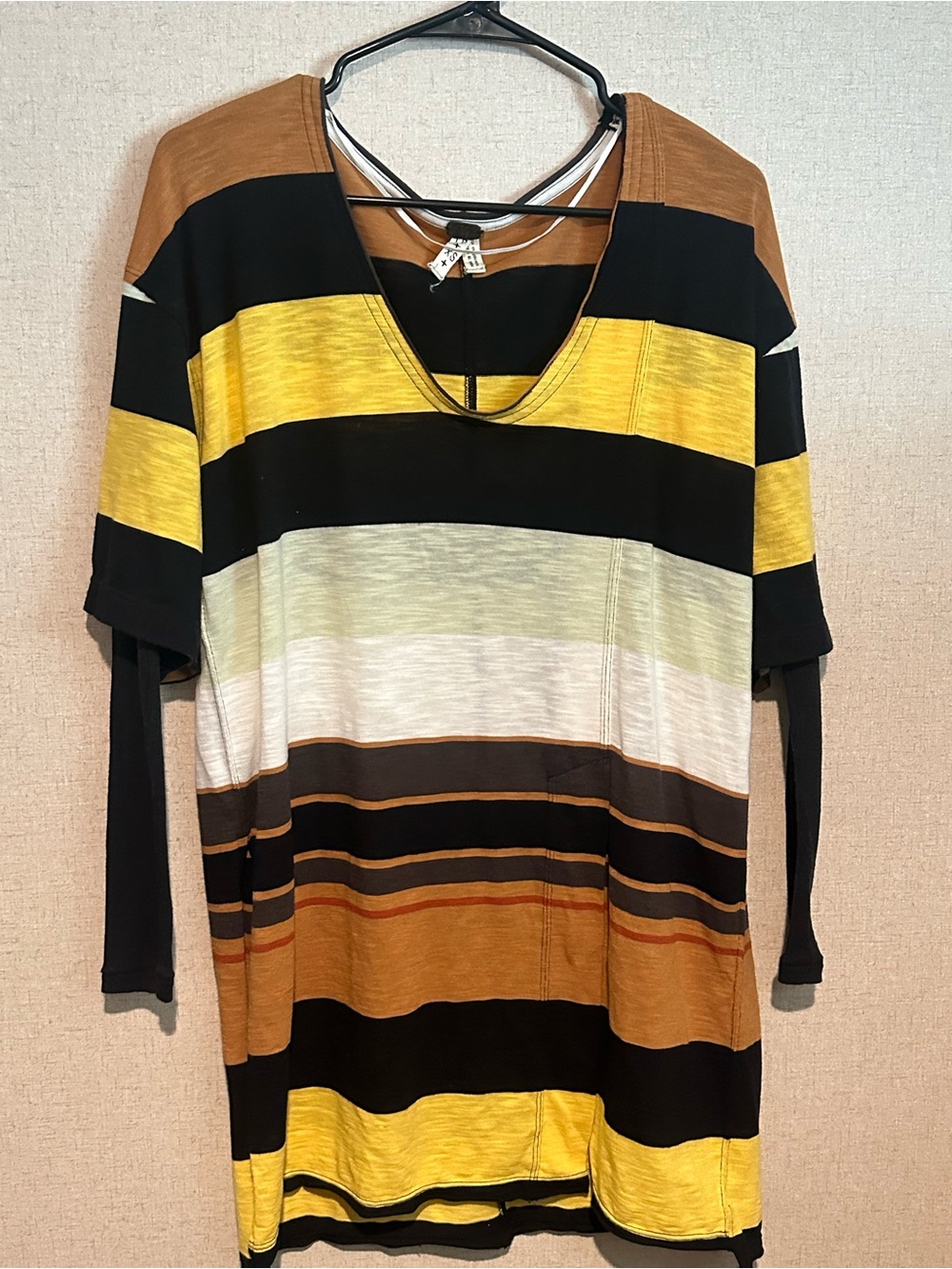 We The Free XS Multicolored Striped Oversized V-Neck Long Sleeve Layered Tunic